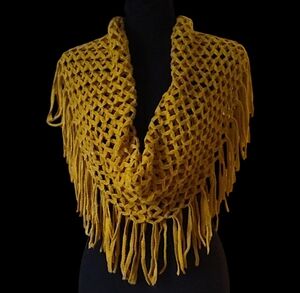 Knitted Fringe Shrug, Scarf in Golden Yellow